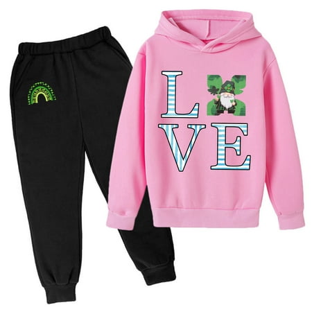 

OAUP 2PCS Toddler Outfit Sets Kids Hoodie Sweatshirt Sweatpants Irish Festival Pullover Hoodie Set Tracksuit Outfits Fall Thermal Casual Trendy Outfit 3-14Y