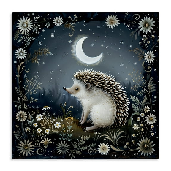Stupell Industries Hedgehog Under Forest Moon Animals Painting Wrapped Canvas Art Print Wall Art, 17 x 17