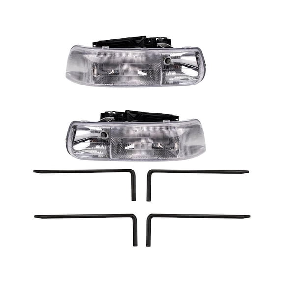 Headlight Assembly Set 6 Piece - Compatible with 1999 - 2002 Chevy Silverado 1500 2000 2001