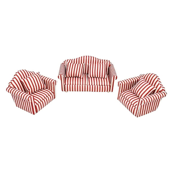Pcksrro Articles de Décoration pour la Maison et Ornements Suspendus en Promotion! Maison de Poupée Ensemble de 3 Pcs avec Coussin Canapé à Rayures Dorées Incrustées