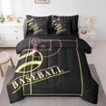 thumbnail image 1 of YST Ensemble de Literie de Baseball, Literie de Sport pour Chambre de Garçons, 7 Pcs, Réversible Noir, Simple, 1 of 4