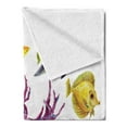 thumbnail image 2 of Ocean Soft Flannel Fleece Throw Blanket, Illustration of Exotic Fish Seaweed Coral Algae and Jellyfish Oceanic Wild Life, Cozy Plush for Indoor and Outdoor Use, 60" x 80", Orange Purple, by Ambesonne, 2 of 5