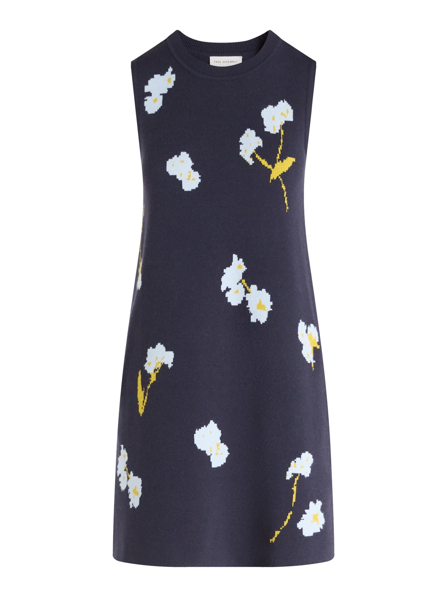 Free Assembly Women's and Women's Plus Sleeveless Floral Jacquard Mini Sweater Dress, Sizes XS-XXL