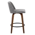 thumbnail image 3 of Walnut Wood Counter Stool Set of 2 with Grey Fabric Seat and Black Footrest, Fixed Height Modern Bar Stools for Kitchen Island, 3 of 5