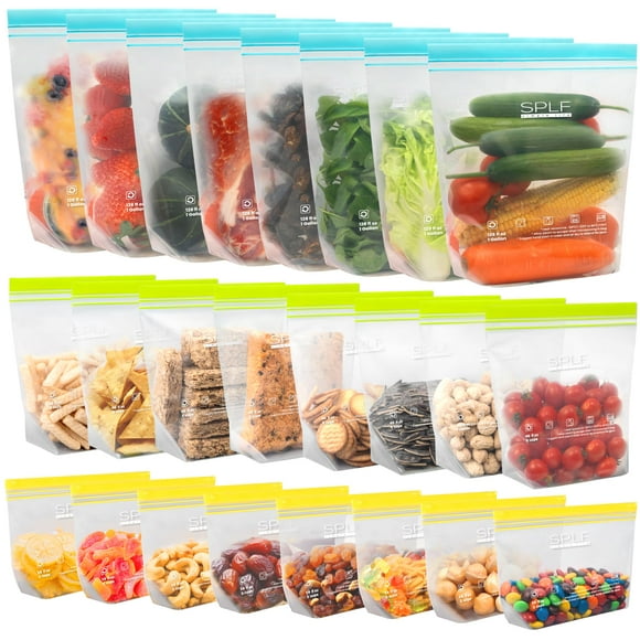 Bolsas de almacenamiento de alimentos reutilizables SPLF, paquete de 24, aptas para lavavajillas