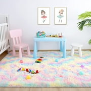 Lochas Rainbow Carpet Colorful Area Rugs Soft Fluffy Rug For Living Room Bedroom Kidroom Nursery, 6x9