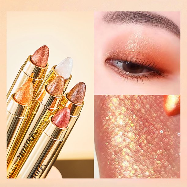XWSHYW Sombra de Ojos Sombra de Ojos En Barra de Doble Cabeza, Luz Perlada, Gusano de Seda para Dormir Tridimensional Fino, Decoración y Forma Sombra de Ojos de Alto Brillo