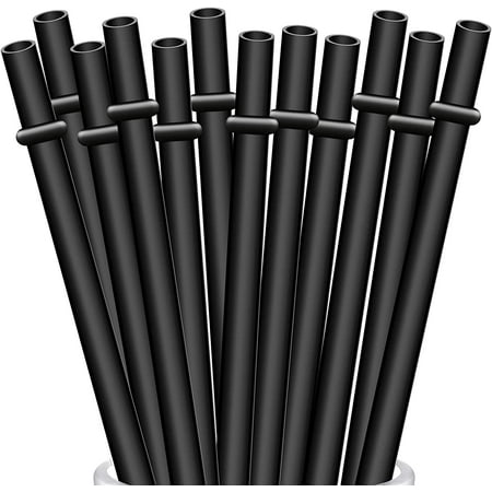 12-Pack Reusable Black Straws, 10.5" Long Hard Plastic Tumbler Replacement Straws for 16 OZ 20 OZ 30 OZ Stanley, YETI, Mason Jar, Starbucks Tumblers, Set of 10 with Cleaning Brush