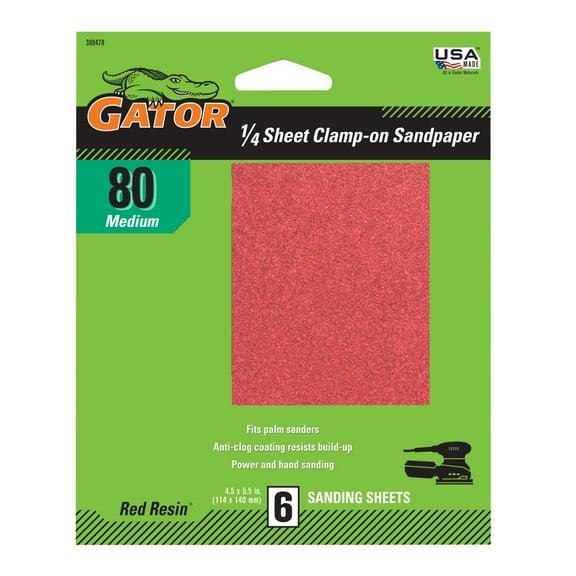 Gator 1/4 in 80 Grit Red Resin Sandpaper, 6 Pack