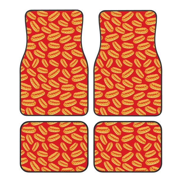 Fotbe A Big Hot Dog Juego de 4 Tapetes para Auto con Estampado – Alfombrillas de Goma Reforzada, Diseño Antideslizante, Protección para Todo el Año – Vehículos, Autos, Camionetas y SUVs