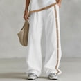 thumbnail image 4 of Lenpel Wide Leg Pants for Women Lounge Fashion Side Button Block Color Baggy Trousers Loose Comfy Elastic Waist Slacks, 4 of 5