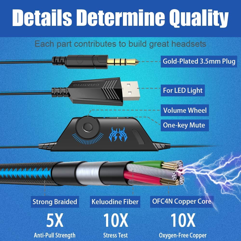 BENGOO G9000 Stereo Gaming Headset with Noise Cancelling Mic, LED Light, Bass Surround for PS4 PC Xbox One PS5 Controller