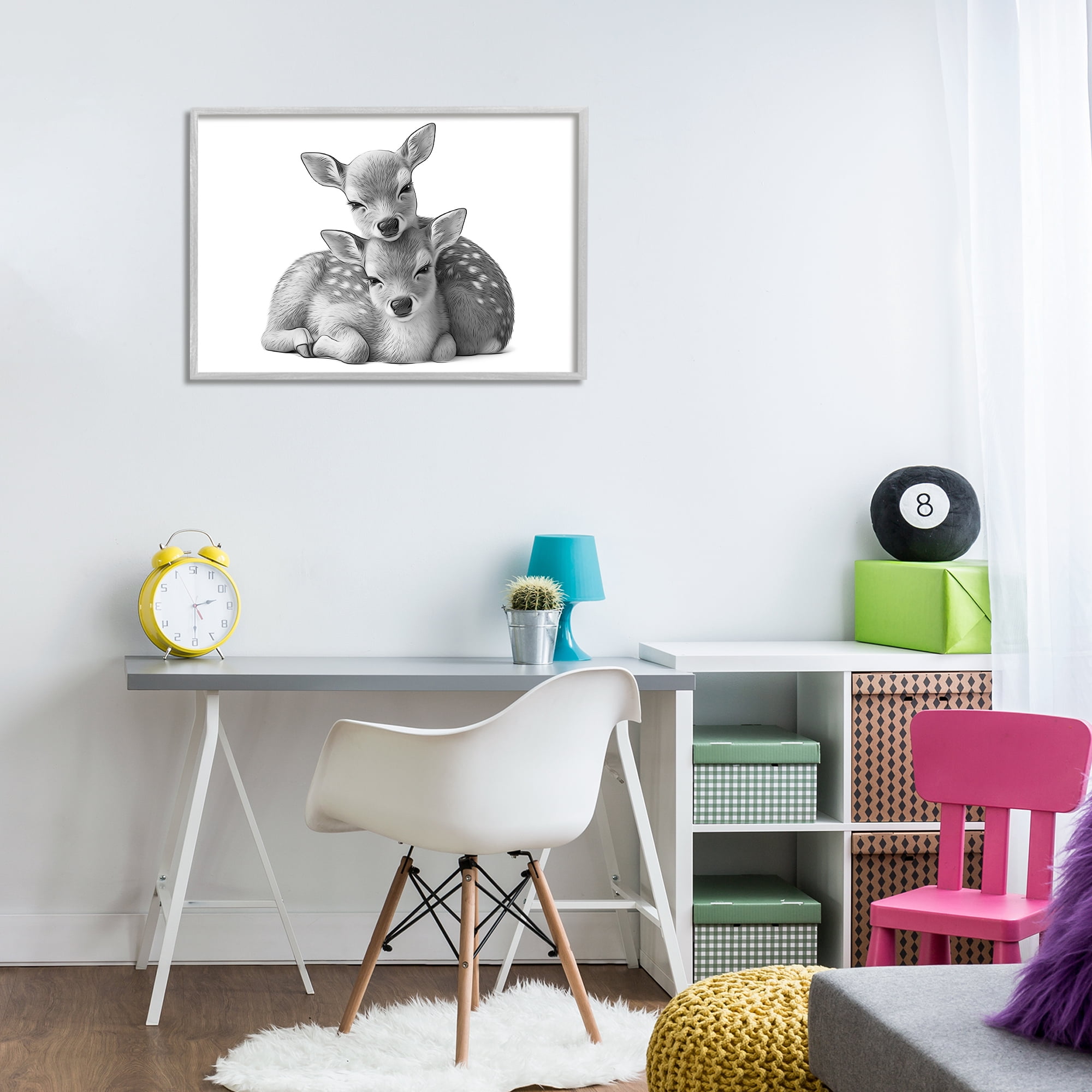 Stupell Industries Two Cuddling Fawns Animals & Insects Painting Gray Framed Art Print Wall Art, 30 x 20