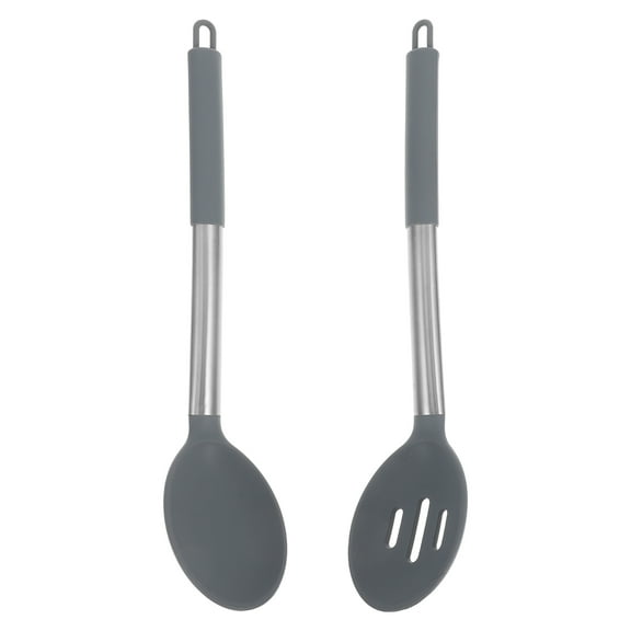 2pcs Silicone Rubber Mixing Cooking Serving Spoon Nonstick Heat Resistant Slotted with Handle for Home Kitchen