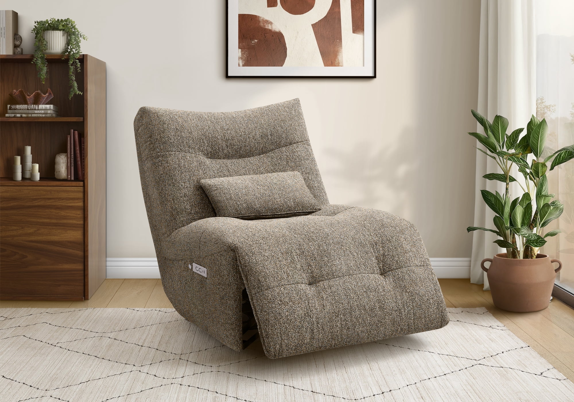 Monarch Specialties - I 8188 Reclining Chair, 35" Wide, Swivel, Glider, Light Brown Fabric