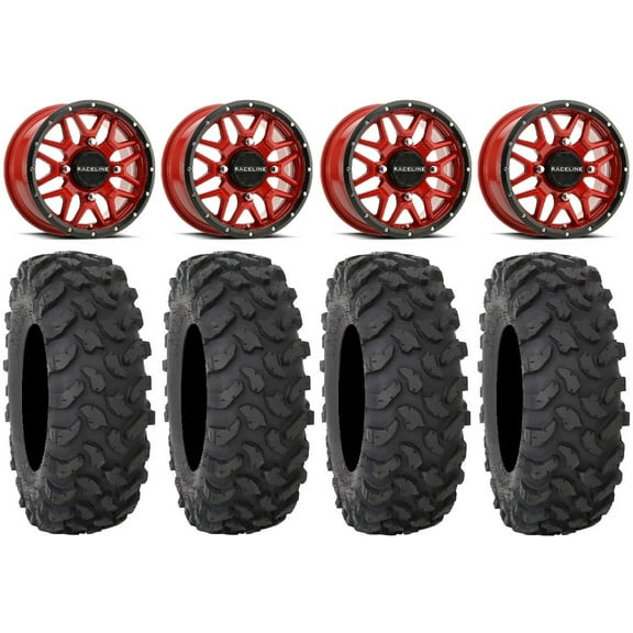 Raceline Krank 15" Wheels Red 35" XTR370 Tires Sportsman RZR Ranger