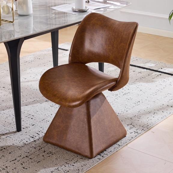 Pawverly Swivel Dining Chair with Faux Leather Upholstery, Modern 360° Rotating High Back Kitchen Dining Chair with Padded Seat, Comfortable Dining Room Accent Chair for Kitchen or Restaurant, Brown