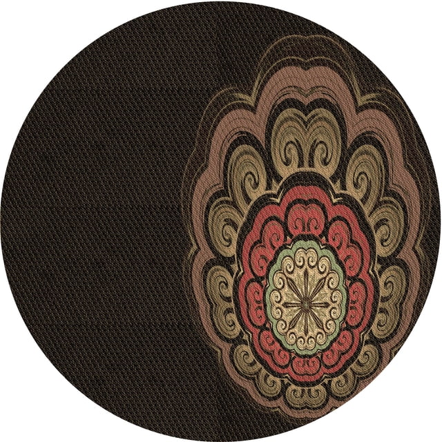 Ahgly Company Tapis Rond Lavable en Machine Intérieur Transitionnel Rouge Brun, 3 Pieds Rond