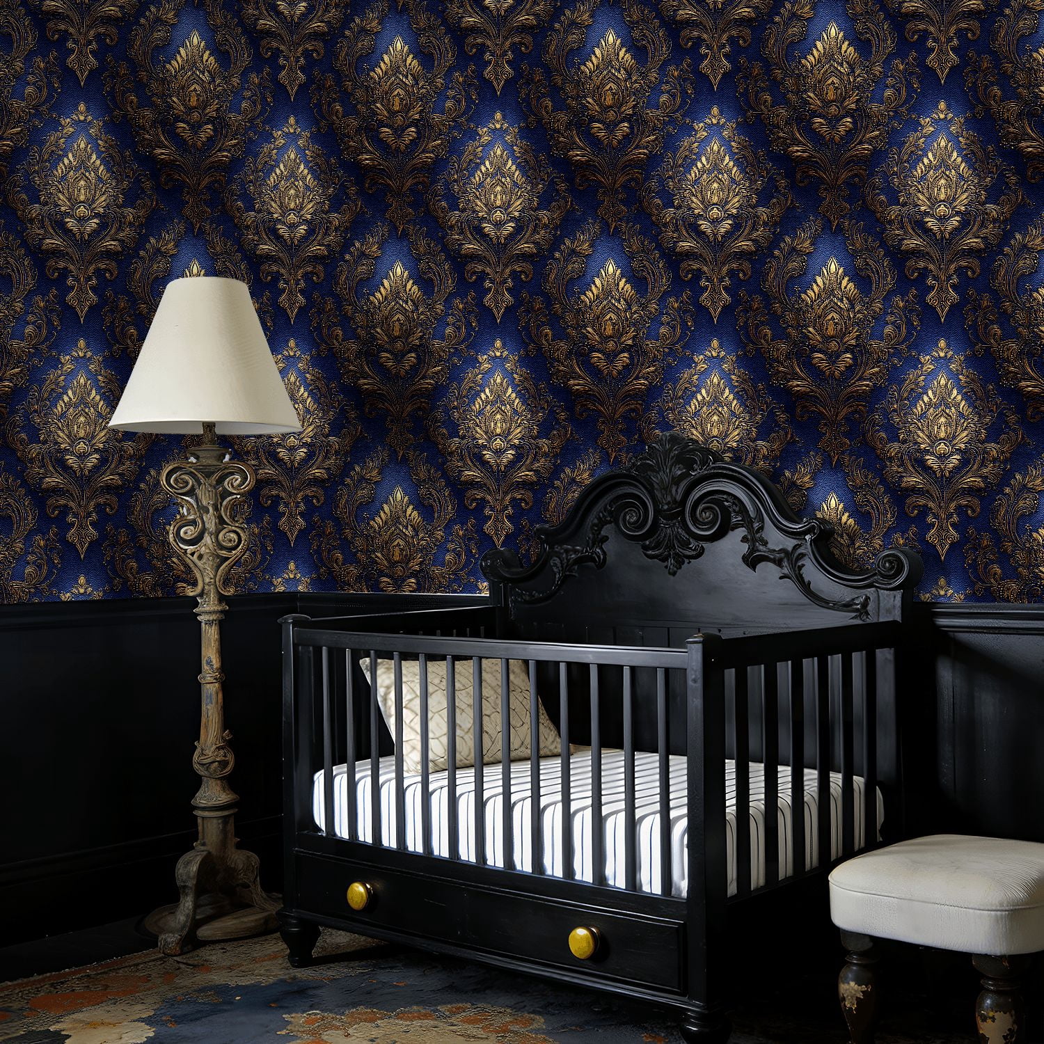 Baroque Peel and Stick Wallpaper Elegant Vintage Damask Intricate Gold Floral Wall Mural 17.7in x 9.8ft Self Adhesive Removable Wall Paper Renter Friendly Wallpaper for Bedroom Livingroom Men