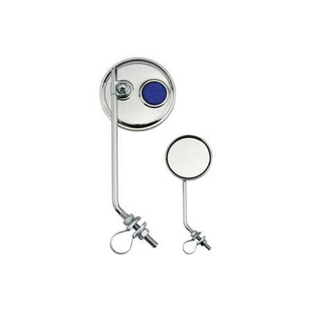 Round Mirror Chrome Blue Reflectors. bicycle mirror for lowrider , beach cruiser, chopper, limo, stretch bike, mountain