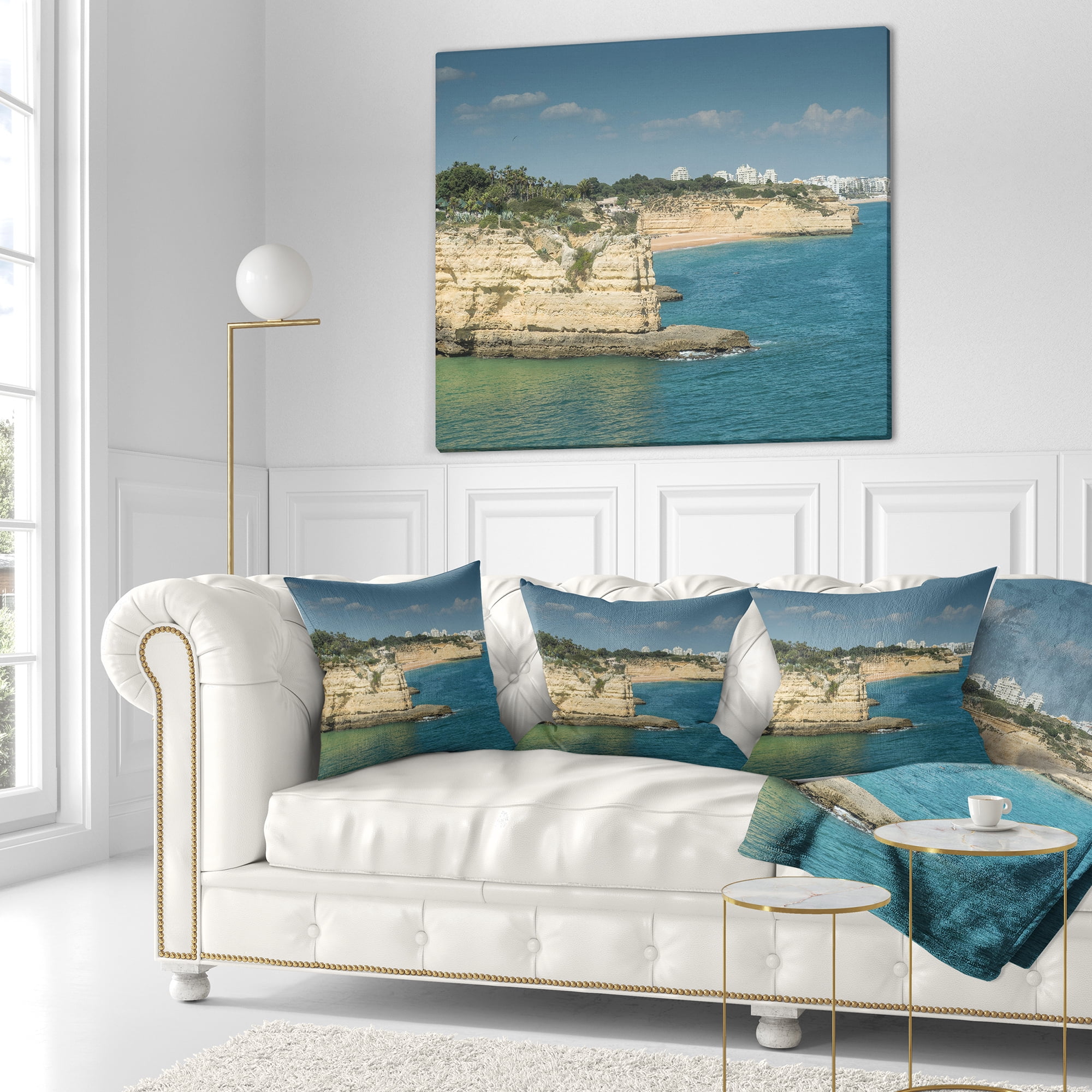 Designart Armacao de Pera Algarve Beach - Seascape Throw Pillow - 16x16
