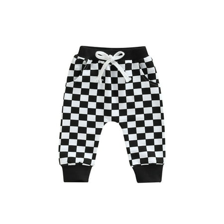 

jaweiw Toddler Casual Long Pants for Unisex Boys Girls Fashion Checkerboard Printed Tie-up Mid-waist Trousers with Pockets Size 0 6 12 18 24 M 3 Years