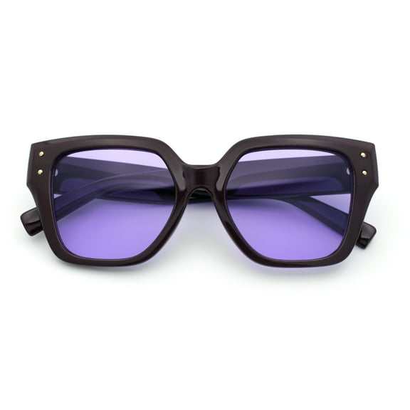 Womens Classy Thick Temple Plastic Horned Cat Eye Fashion Sunglasses Brown - Purple