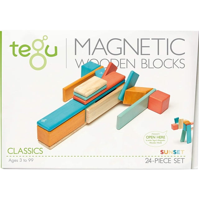 24 piezas Tegu Magnetic Wooden Block Set, Puesta del sol Tegu Tegu