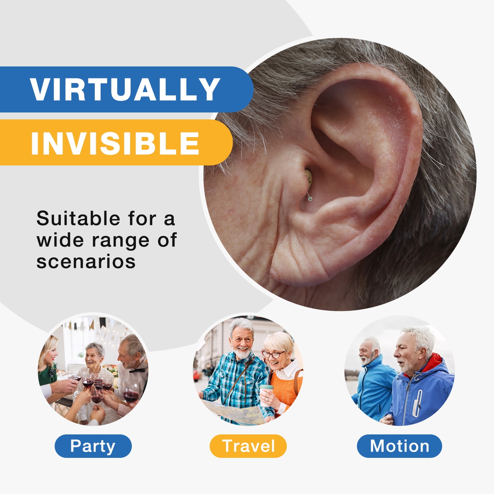 Advanced SmartR Smallest Hearing  Aids with Noise Cancelling,Completely-in-the-Canal Hearing Aid with Portable Charging Case,1 Pair,CHOSGO