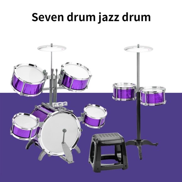 Drum Drum Set Jazz Drum Kit with Stool 7 Drums Musical Percussion Instruments for Beginner Holiday Gifts Thickened PVC Drumhead Easy Installation