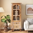 thumbnail image 5 of AENKYO 54" Rustic Wood Cabinet with Tempered Glass Door & 2 Drawers, Farmhouse Display Accent Chest, Natural Wood, 5 of 8