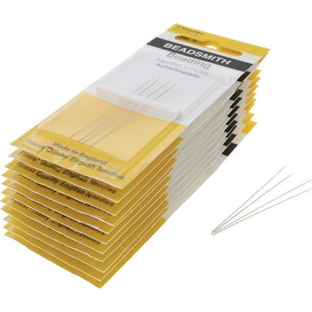 The Beadsmith English Beading Needles, Size 15, 4 Needles per Card, 12 Cards Per Box, Made in England, Use for Loom Weaving Beadwork, Off-Loom Stitching and Jewelry Making with Seed Beads