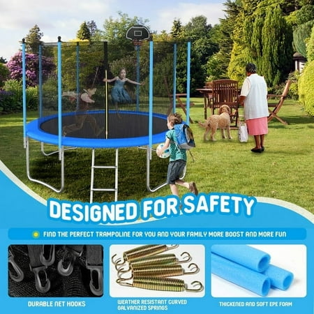 10FT Trampoline for Kids&Adults 1200LBS W/ Basketball Hoop Backyard Outdoors-In Net SENCHO GINSYTALIOR