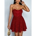thumbnail image 2 of Women's Red Strapless Sequin Dress – Sexy Bodycon Cocktail Party Gown for Valentine's Day Prom  Holiday Events, 2 of 6