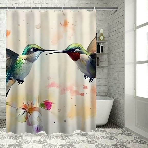 BCIIG Hummingbirds Flowers Watercolor Painting Shower Curtain Set 36"x72