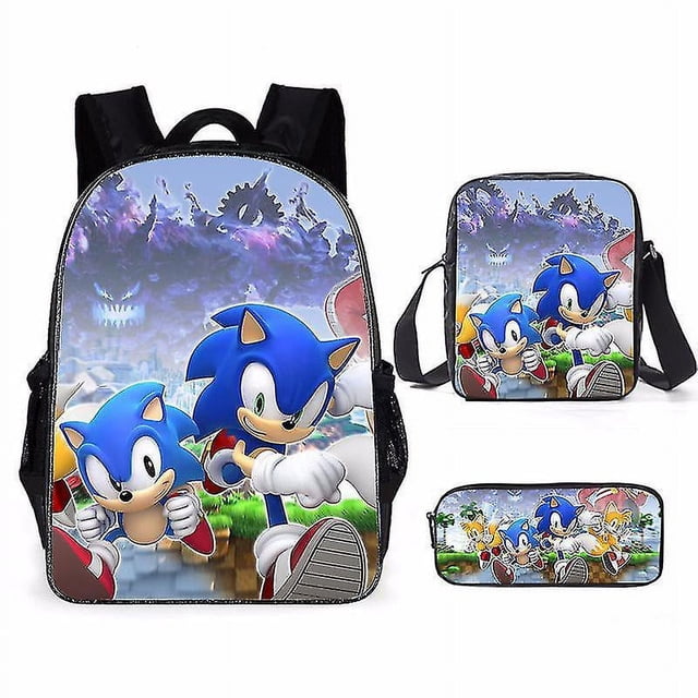 Sonic Primary School Bag Three-piece Set Cartoon Backpack Anime Shoulder Bag Pencil Case High-grade Ultra-high-grade Advanced Customization