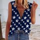 thumbnail image 4 of Mujeres verano tops casual suelto con cuello en v sin mangas estampado cremallera tanque chaleco Fridja  qr5541, 4 of 7