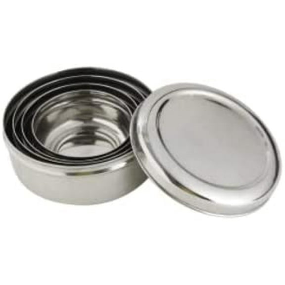 Stainless Steel Round Shaped Food Storage Containers/Canister/Box, Kitchenware, (Approx. 10 x 10 x 6 cm), (Set of 1)