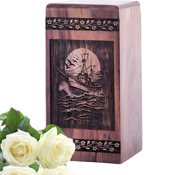 KARYLIZ Fishing Boat Wood Urns For Human Ashes - Cremation Urns For Human Ashes - Wooden Box - Wooden Urns For Human Ashes Adult - Funeral Decorative Urns - Ash Holders For Human Ashes