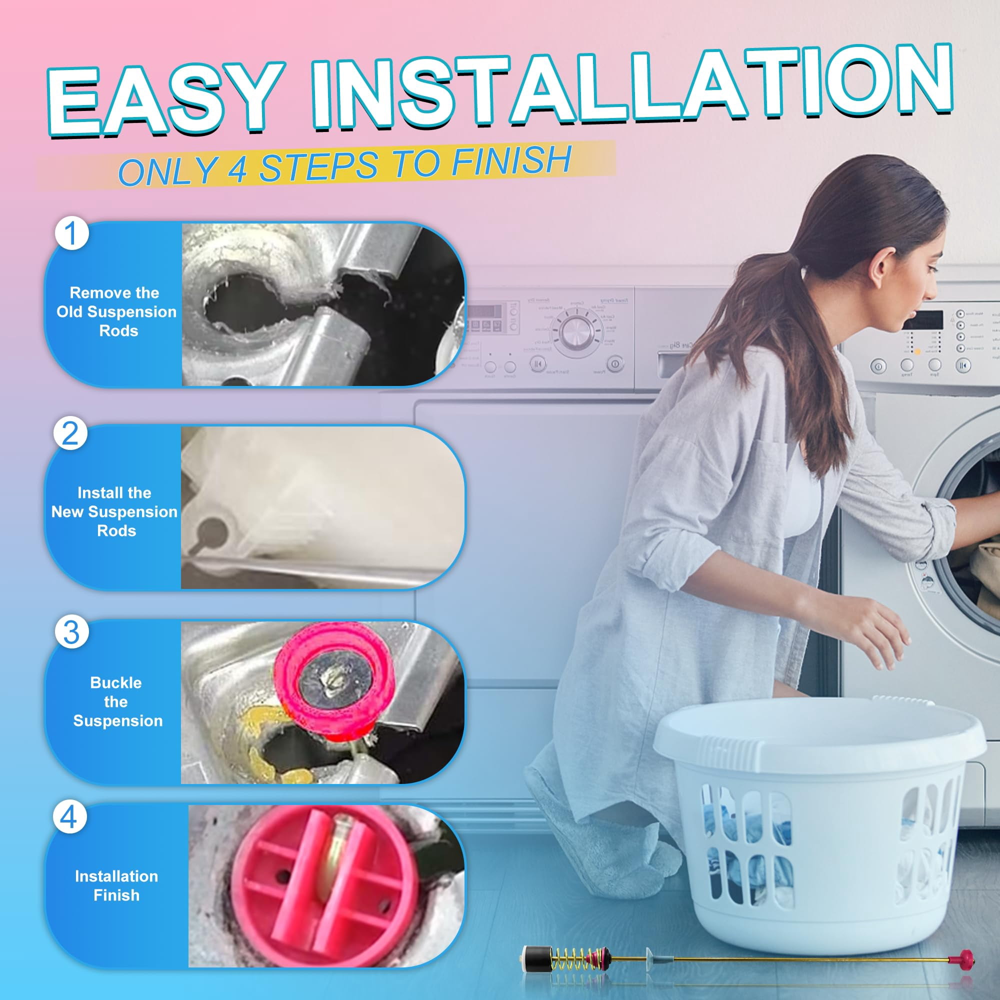 Emlimny 4 Pcs Washer Suspension Rod Replaces compatible For Samsung DC97-16350U DC97-16350T for WA50R5200AW/US, WA50R5400AV/US WA50R5400AW/US Reduce Vibration & Noise