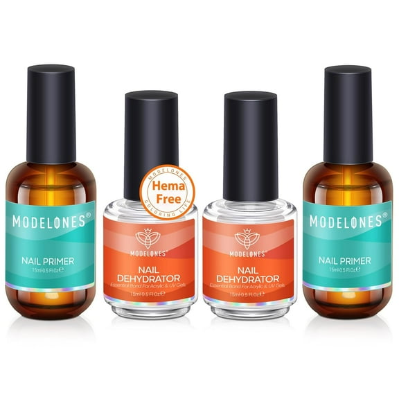 Modelones 4Pcs Nail Dehydrator and Primer, Acid Free Natural Nail Prep Dehydrate & Bond Primer, Bonding Primer for Acrylic Powder Nail Supplies