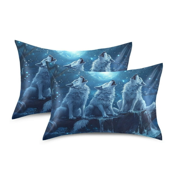 Satin Pillowcase Soft and Smooth Pillow Case for Hair and Skin Three Blue Wolves