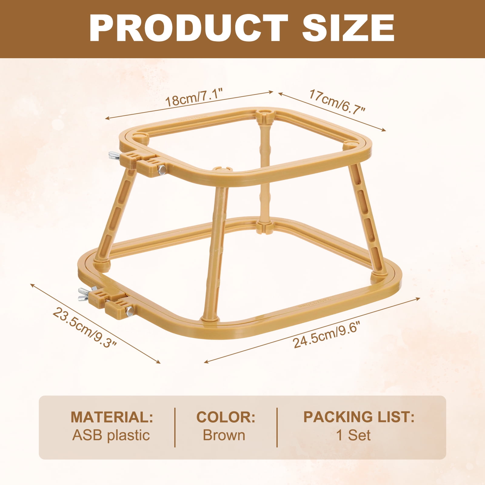 Uxcell 7.1" x 6.7" Square Embroidery Hoop Stand, Adjustable ABS Plastic Cross Stitch Stand Hands-Free 2-Tier Embroidery Hoop Holder Punch Needle Frame for Sewing Arts Needlework, Khaki