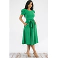 thumbnail image 2 of Kelly Green Large Plus Size Women's Puff Sleeve Crew Neckline Midi Length Cocktail Dress with side Pockets, 2 of 6