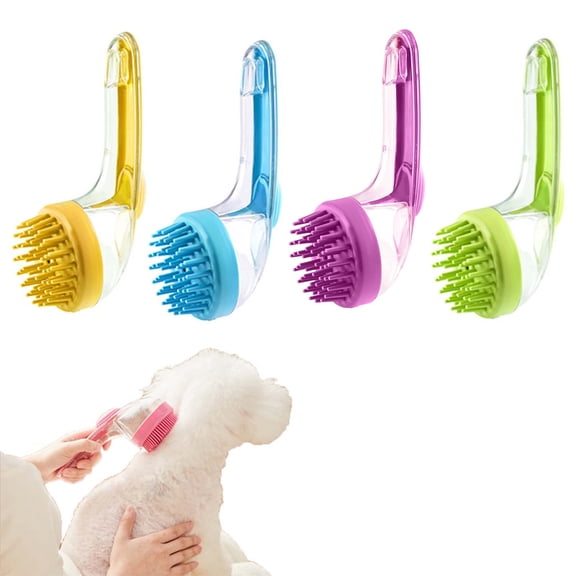 AYktou Dog Bath Brush, 2-in-1 Bath Brush with Shampoo Dispenser Long Handled Pet Hair Comb Shampoo Brush Pet Shower Tool Dog Scrubber Cat Bath Brush for Dog and Dog Bathing