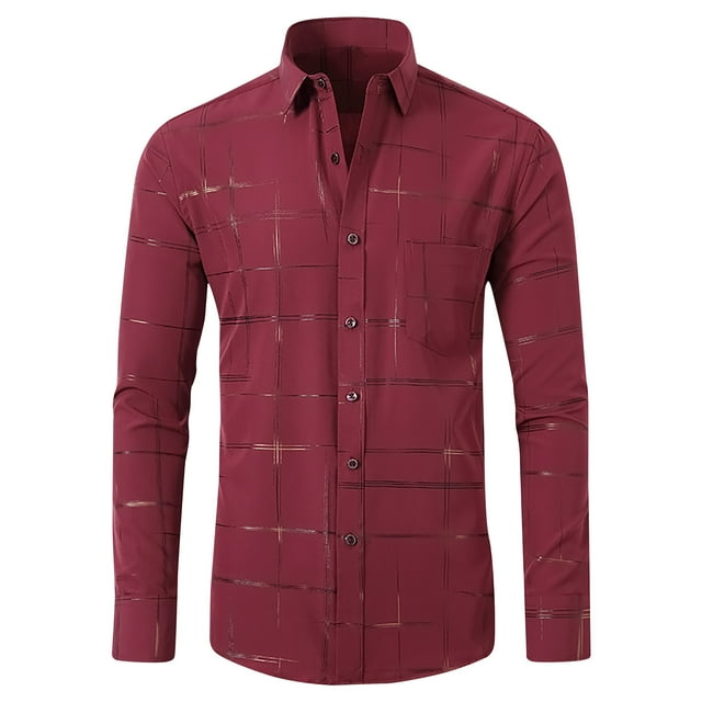 Blusa y camisa de manga larga con cuello vuelto para hombre, estilo casual, a la moda, de un solo color, con botones y cuello vuelto, para negocios, para hombre