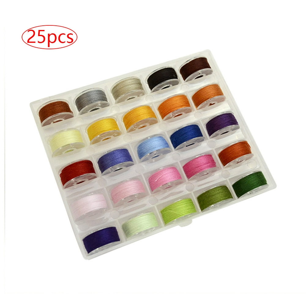 25Pcs Bobbins Sewing Threads Kit, Prewound Bobbin with Case for Brother ...