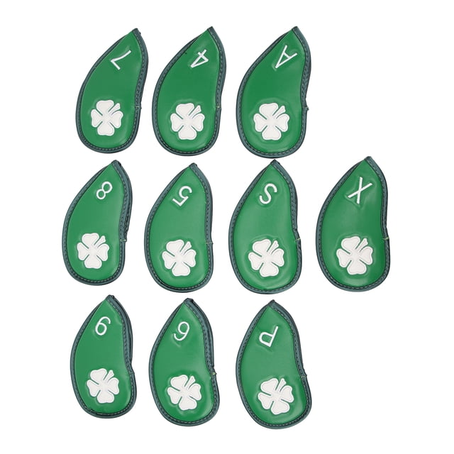 10 PCS Club Head Covers, Four Leaf Clover Pattern PU Waterproof Delicate Iron Covers Set For Most Clubs