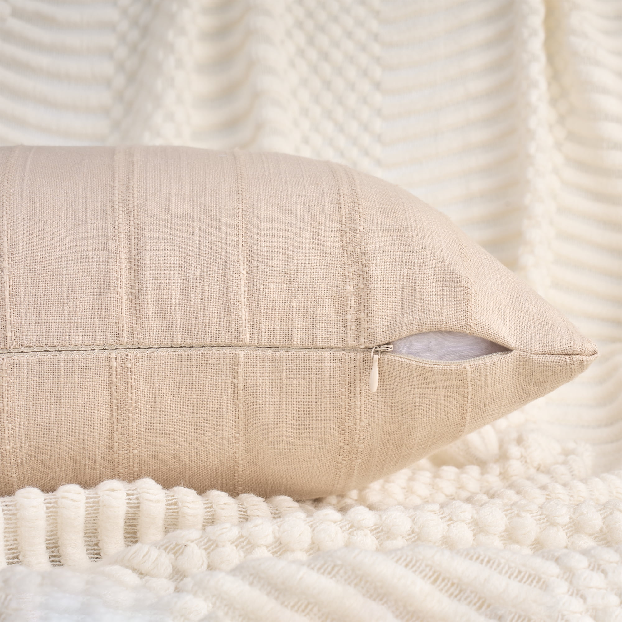 Unique Bargains Linen Soft Solid Throw Pillow Covers Pack of 2 Light Brown 18" x 18"