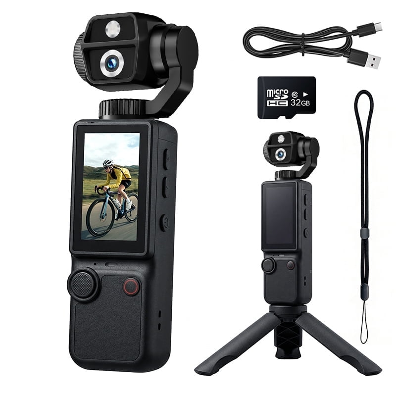 E EYAFA 32GB 4K HD Action Camera Auto Focus Handheld Camcorder Portable Pocket Video Recorder for Outdoor Travel Conference Recording